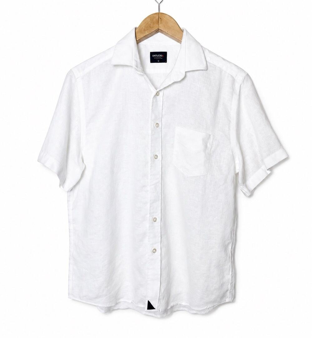 Untuckit 100% Linen Shirt Short Sleeve White Men’s Small Resort Minimalist